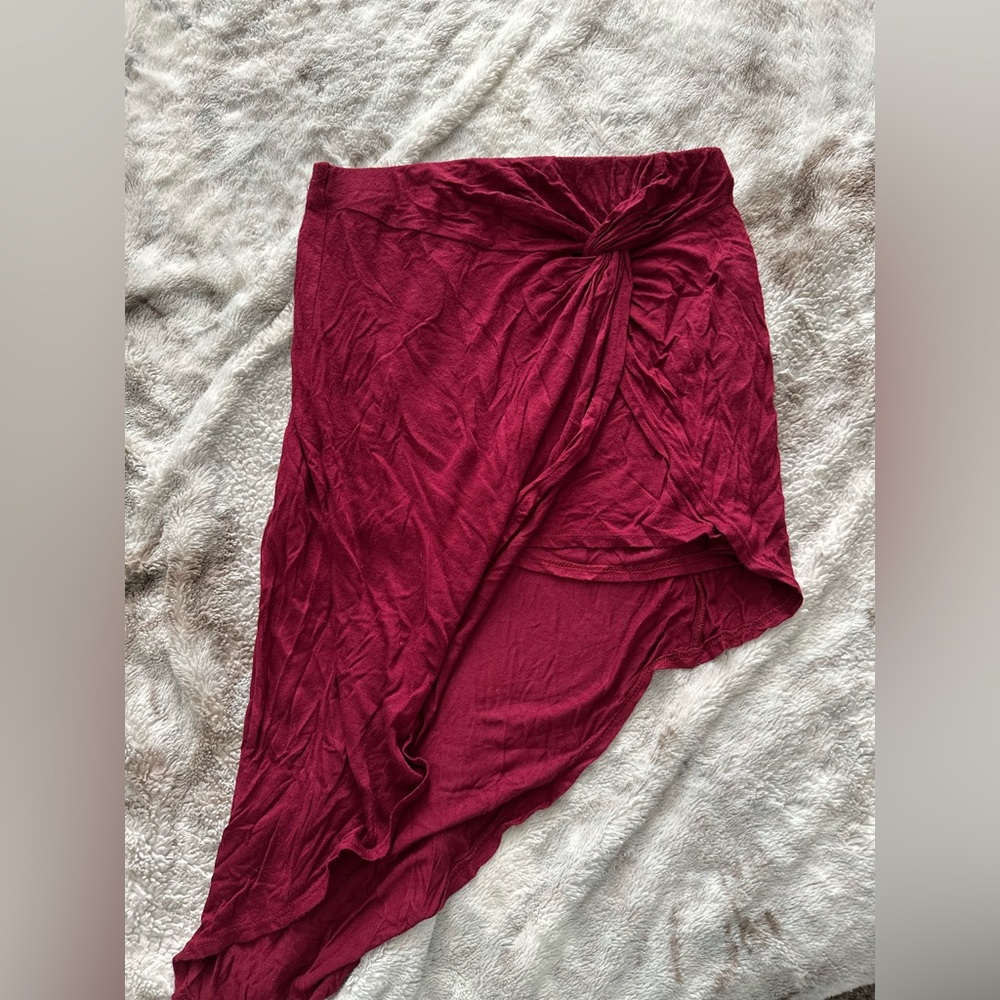 See You Monday Red Ruched Wrap Midi Skirt